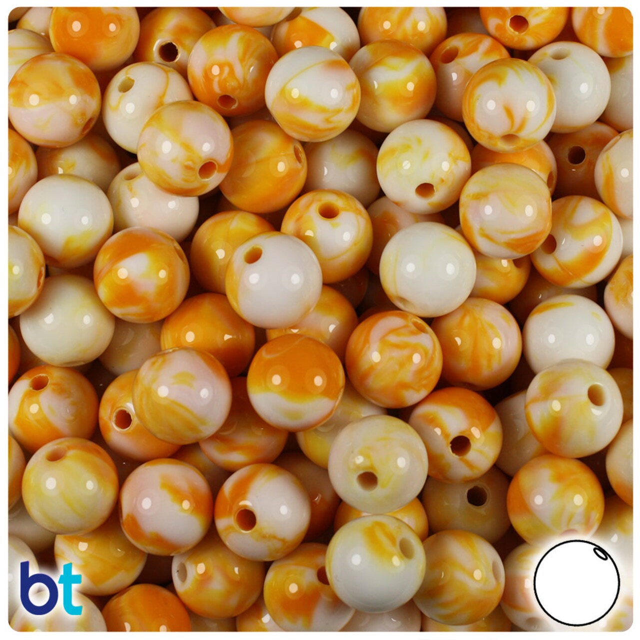 BeadTin Orange Marbled 10mm Round Plastic Craft Beads (100pcs)
